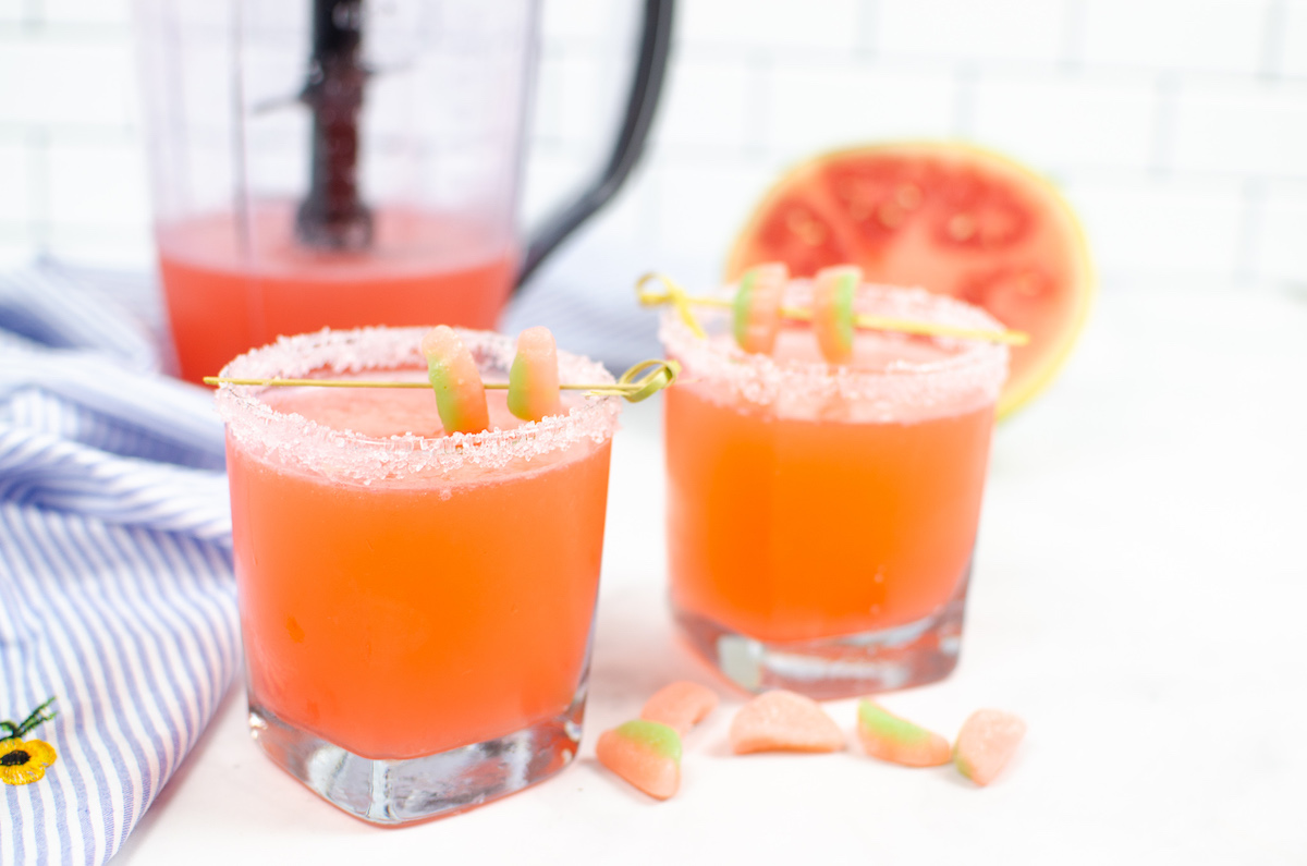 Vodka Watermelon Cocktail side view two glasses closeup